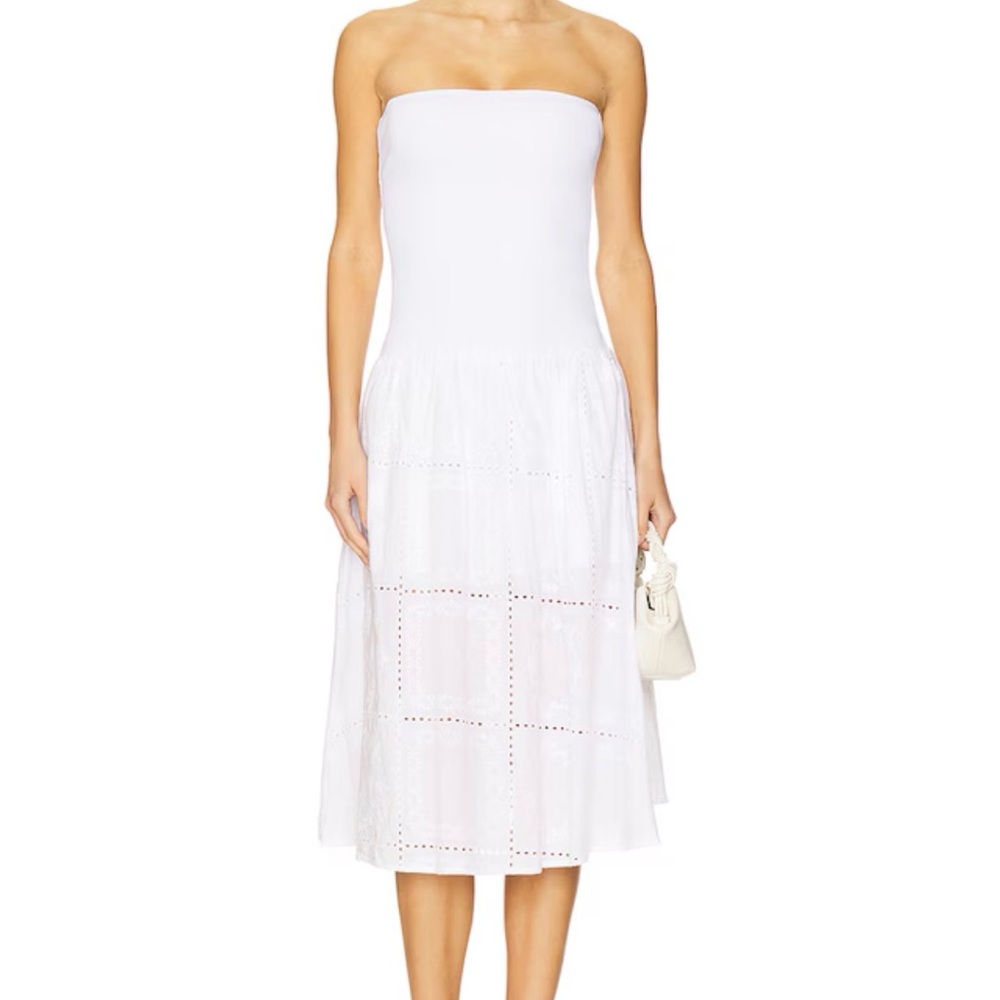 WeWoreWhat White Strapless Eyelet Midi Dress